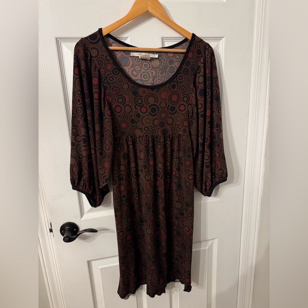 Max studio knee length 70s circle print 3/4 length sleeve dress size Medium
